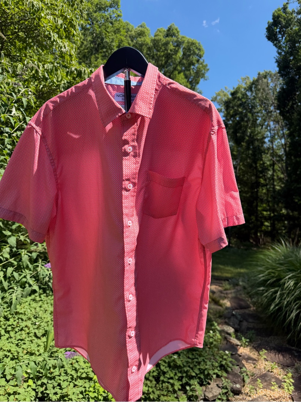 Nick Graham Coral Short-Sleeve Button-Down Shirt- Size XL